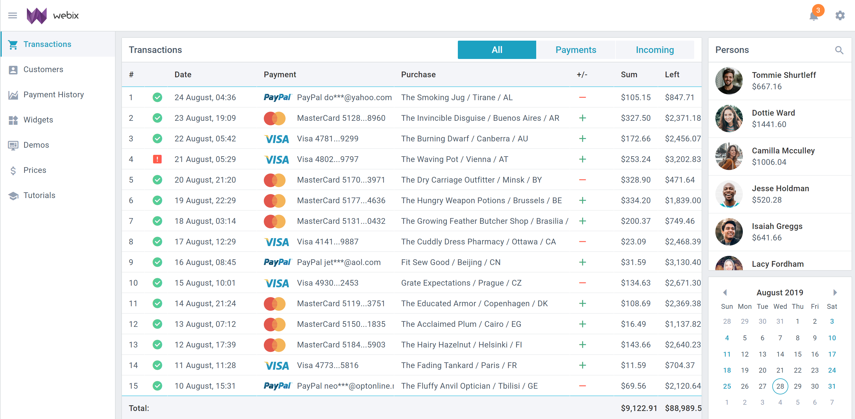 webix demo tutorials