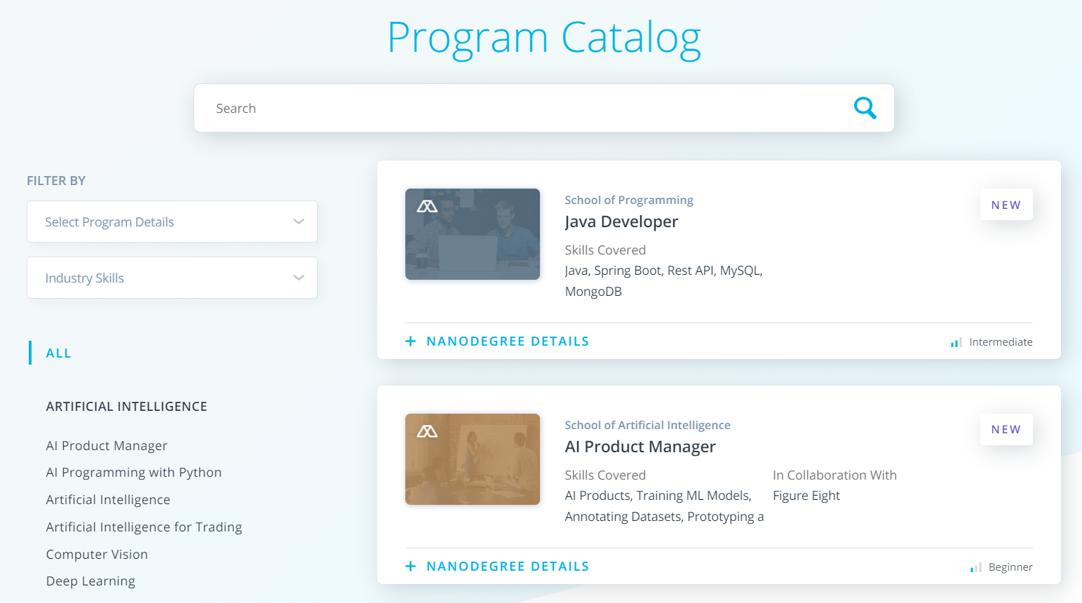 Udacity Review - Program Catalog