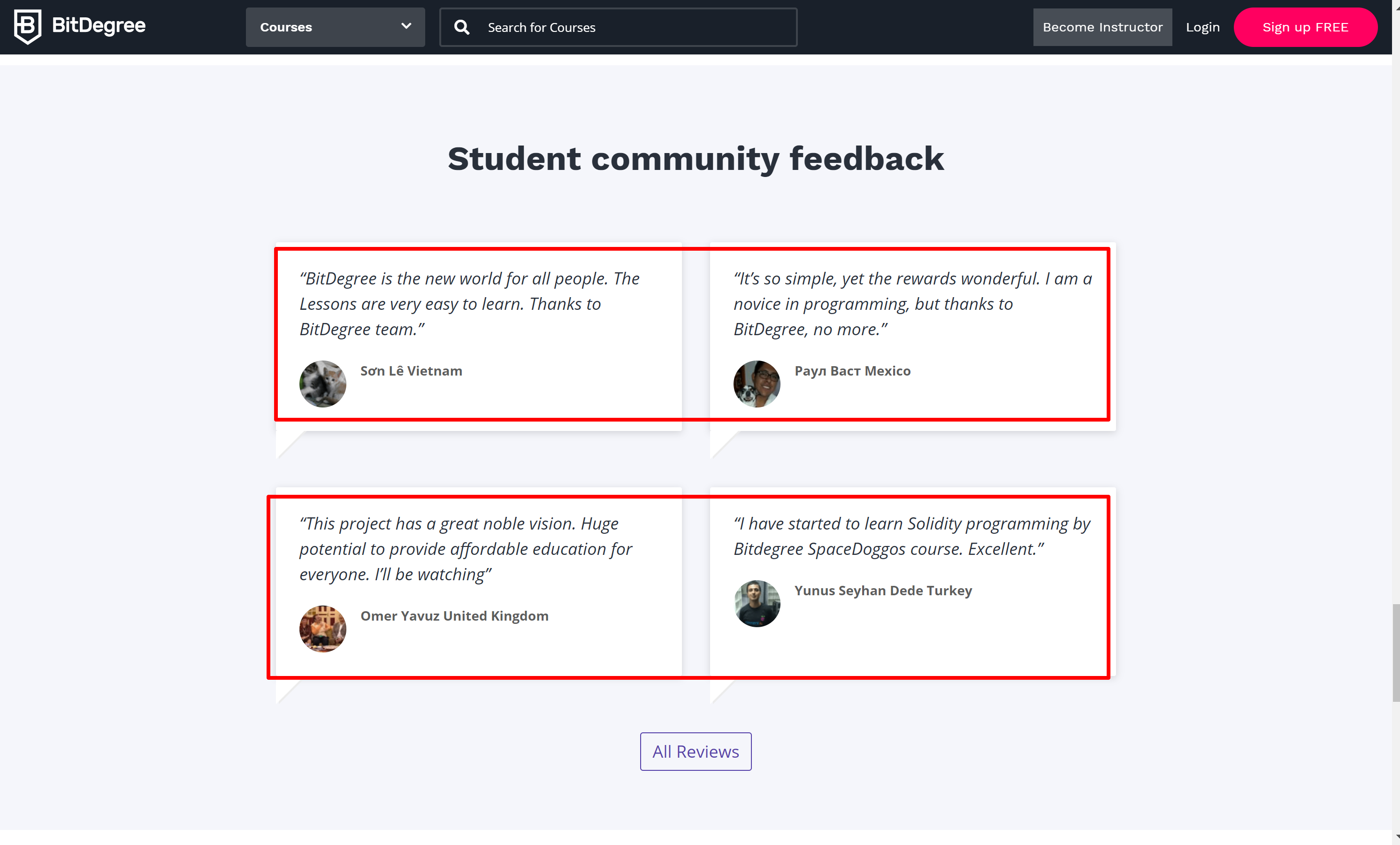 Comentários de clientes Bitdegree