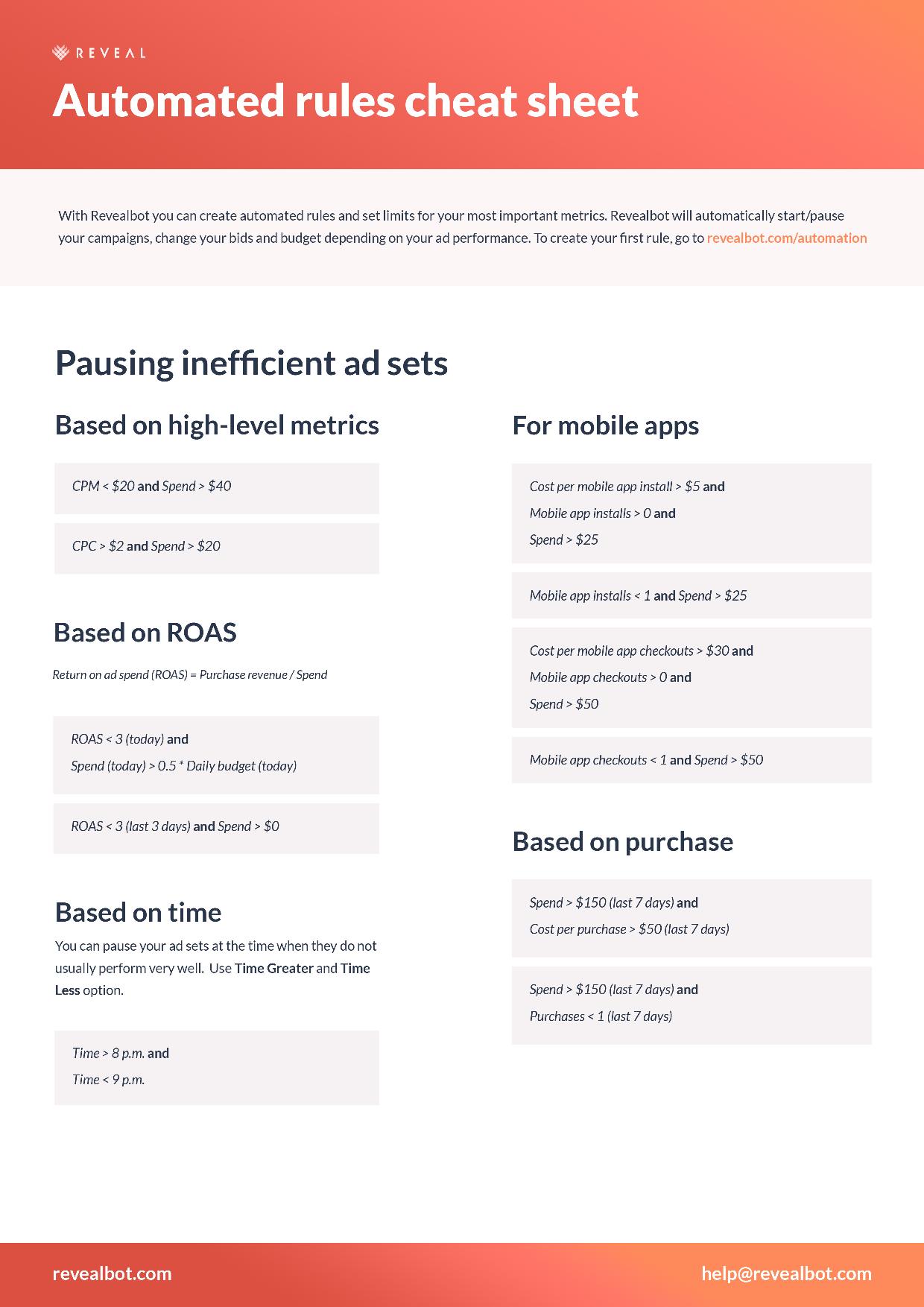 Revealbotは割引クーポンコードをレビューします Revealbot Facebookチートシート (1) revealbot reviews discount coupon codes revealbot facebook cheatsheet (1)