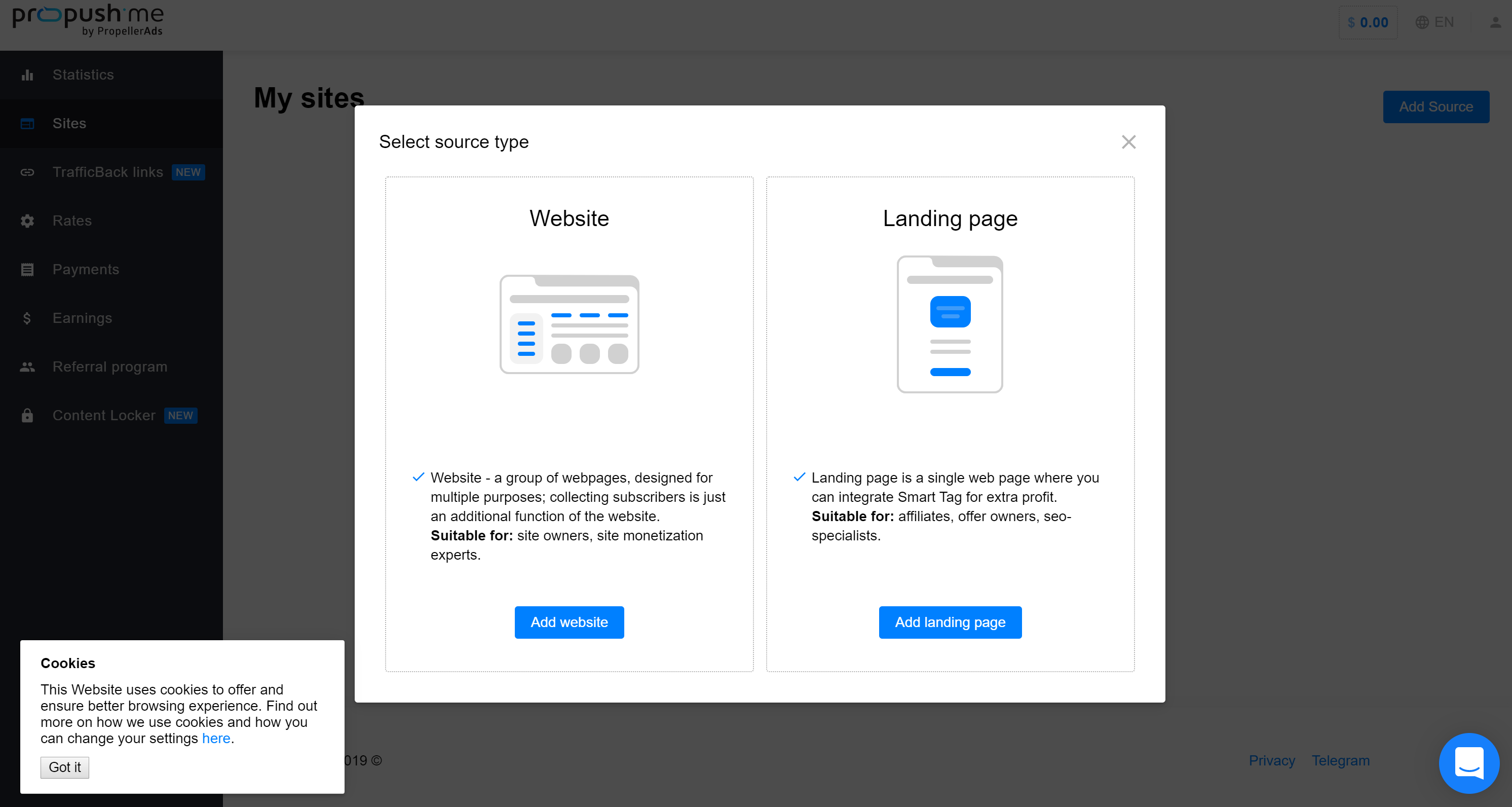 審査を申し込む ウェブサイトを追加する