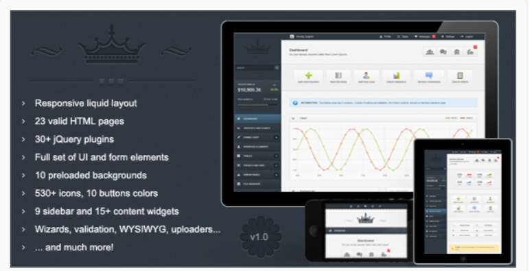 Crown Premium Responsivo - Temas de administração do WordPress Crown Premium Responsive - WordPress Admin Themes