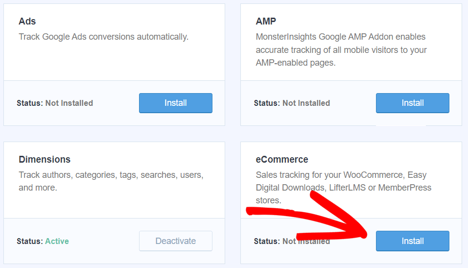 Zainstaluj dodatek MonsterInsights eCommerce
