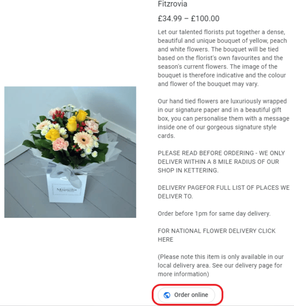 Profil Bisnis Google: Cantuman produk dengan CTA