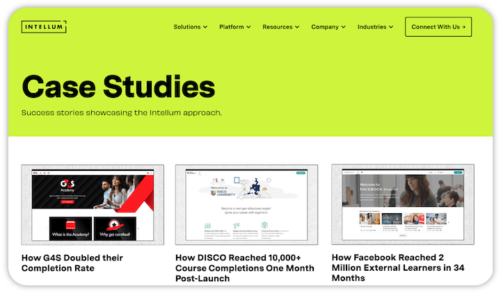 Designbeispiele und Tipps für B2B-Websites – Fallstudienseite von intellum