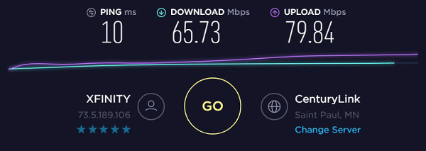 Tes kecepatan ke IP10 - 73.5.189.106