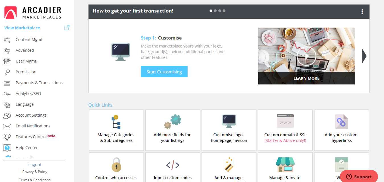 Mercado Arcadier de graça