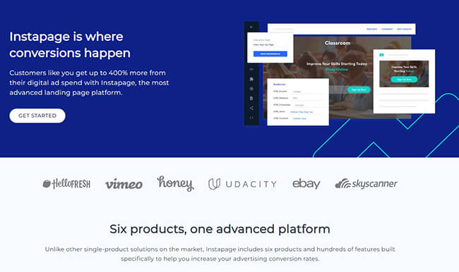 Pagina iniziale di Instapage