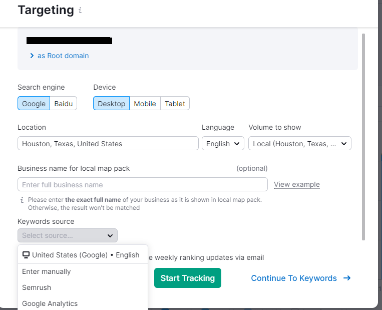 Positionsverfolgung-Semrush