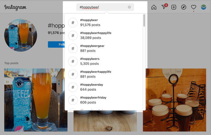 come aumentare il coinvolgimento di Instagram - esempio di una ricerca di hashtag