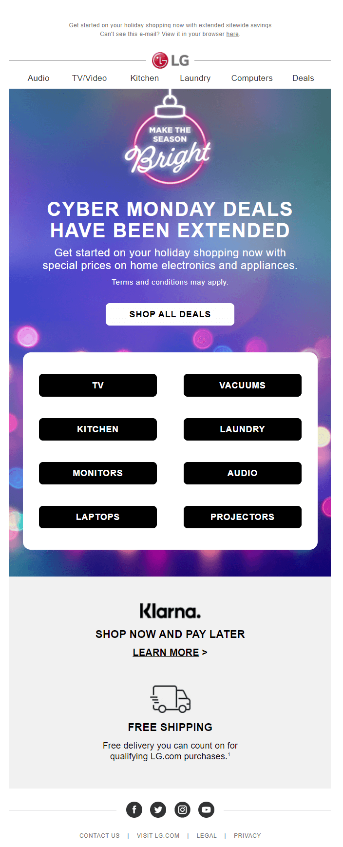 LG electronics cyber monday email example