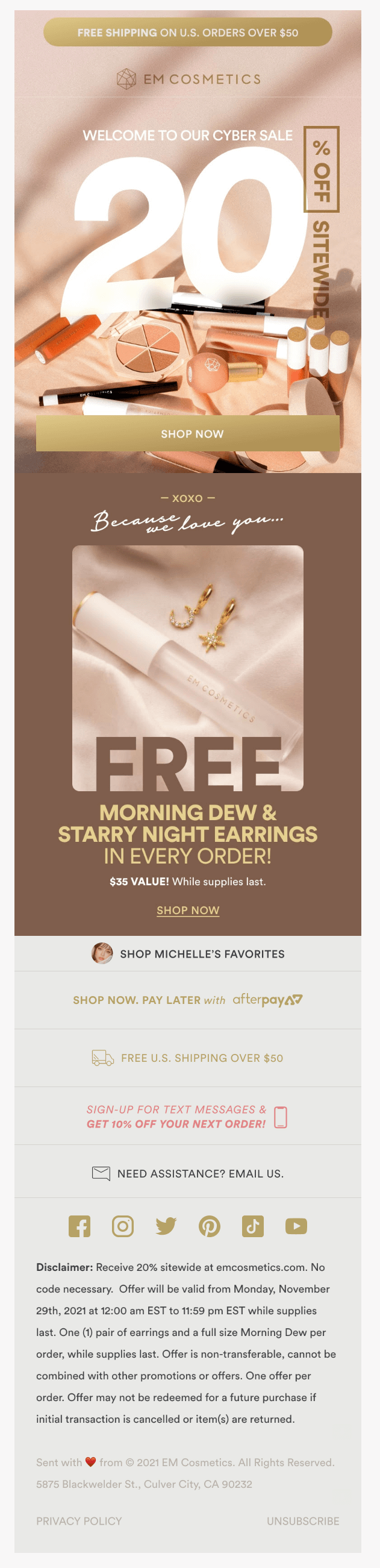 em cosmetics cyber monday email marketing campaign