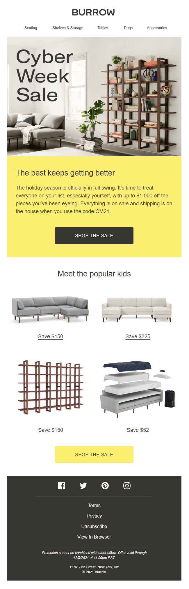 cyber week deals email by burrow