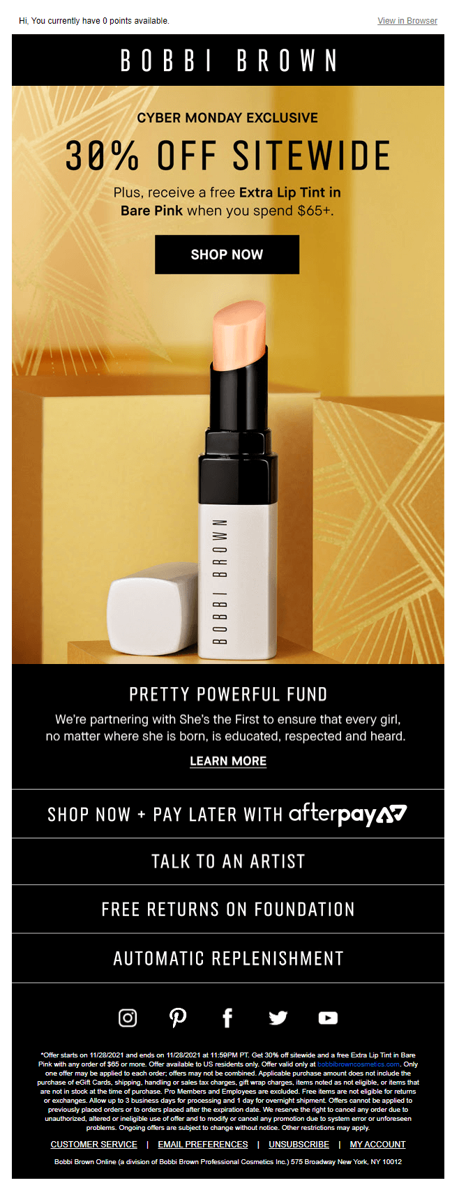 Bobbi Brown Cyber Monday campaign with free gift