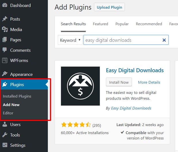 قم بتثبيت البرنامج المساعد Easy Digital Downloads WordPress