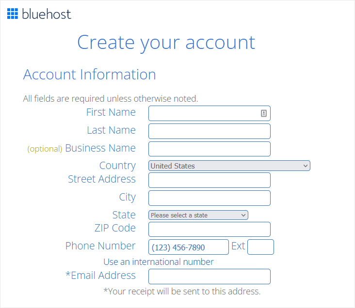صفحة Bluehost Checkout