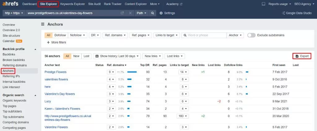 ahrefs 站點資源管理器錨點