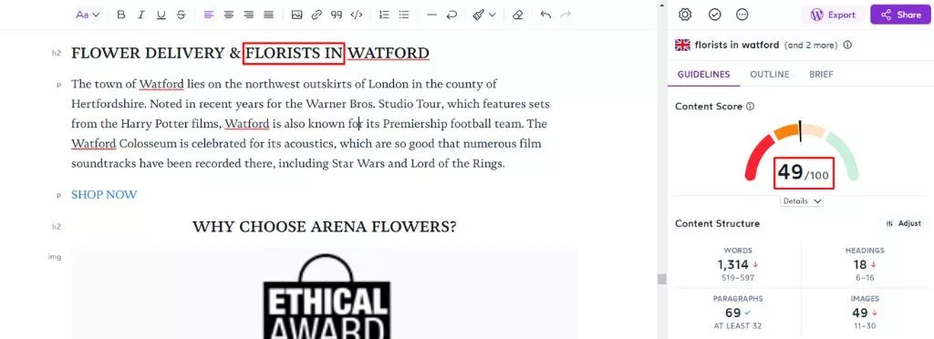 花店在沃特福德內容得分後