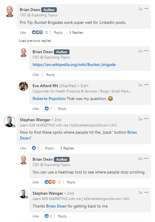 Captura de pantalla de Brian Dean Compartiendo consejos en LinkedIn