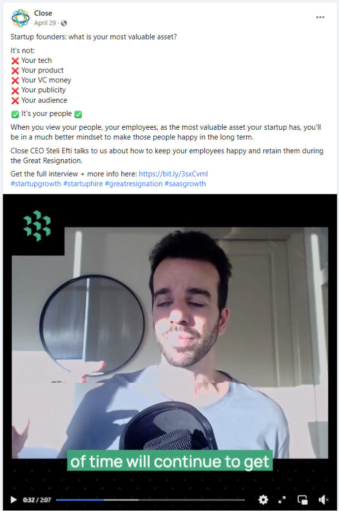 Captura de pantalla de Cerrar publicación de Facebook sobre La gran renuncia