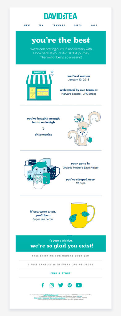 Captura de pantalla del correo electrónico de DAVIDsTEA