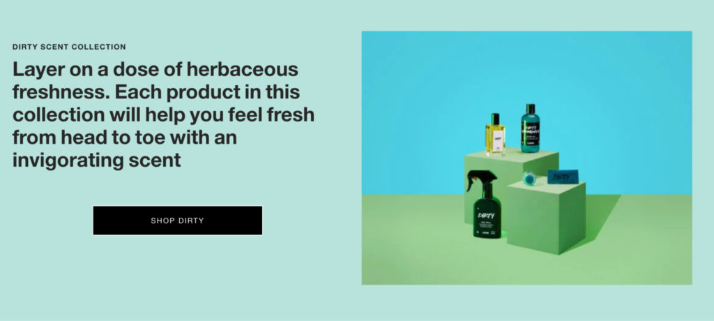 Captura de pantalla de la página Lush "Colección de aromas sucios"