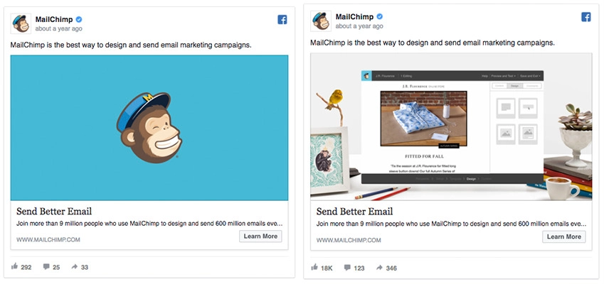 Captura de pantalla de los anuncios de MailChimp