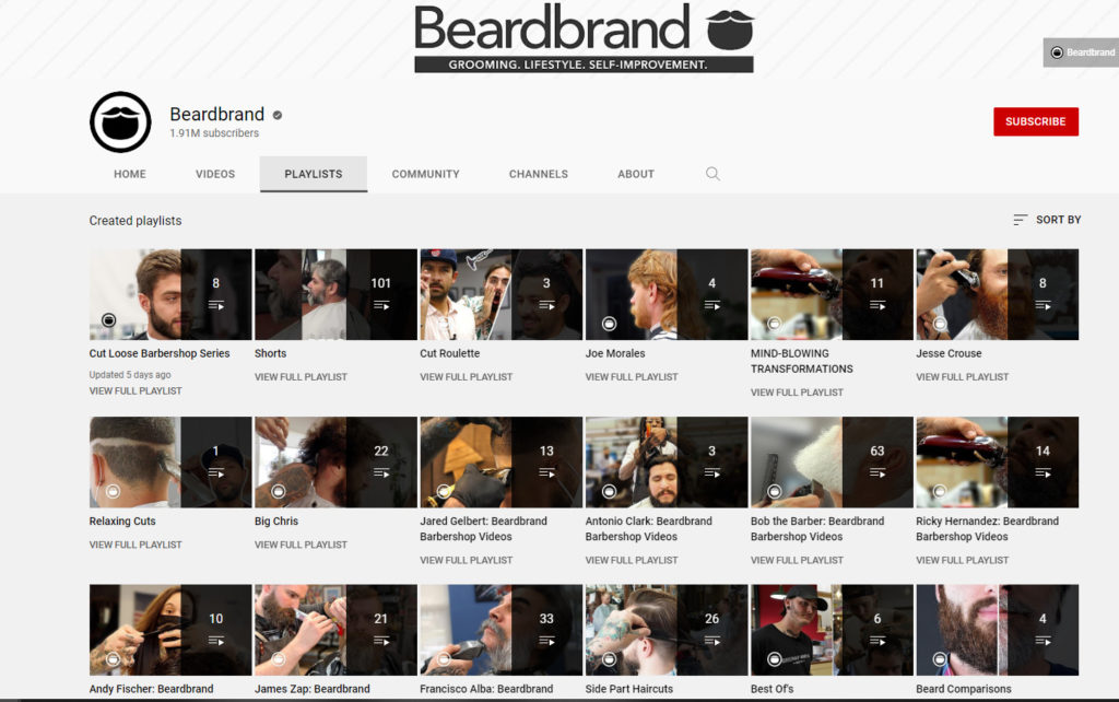 BeardBrand YouTube 재생 목록의 스크린샷
