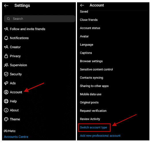 Сменить тип аккаунта в Instagram
