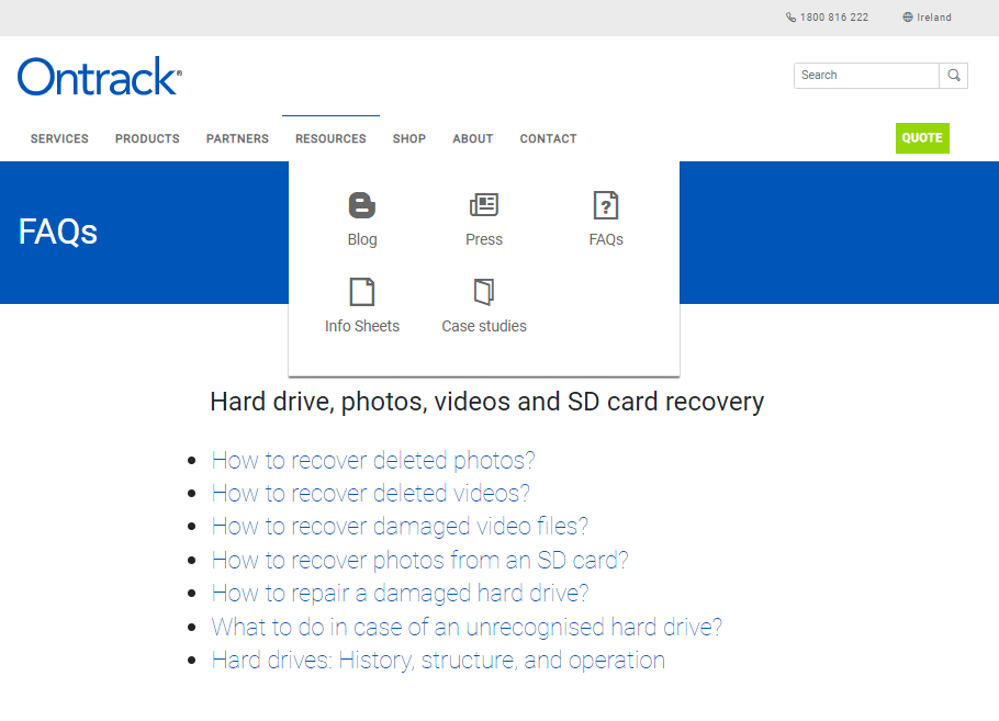 ตัวอย่าง Ontrack UK - แหล่งข้อมูลคำถามที่พบบ่อย