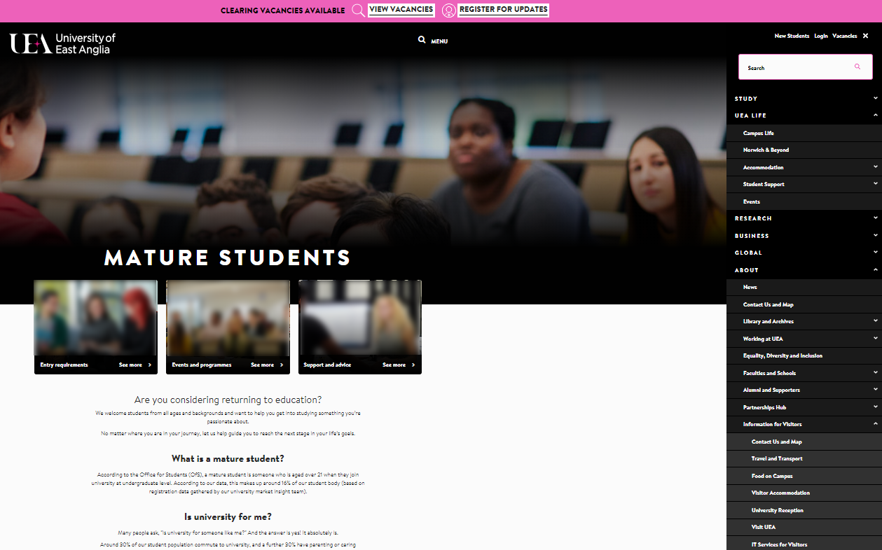 ตัวอย่างมหาวิทยาลัย East Anglia - FAQ Page Hub