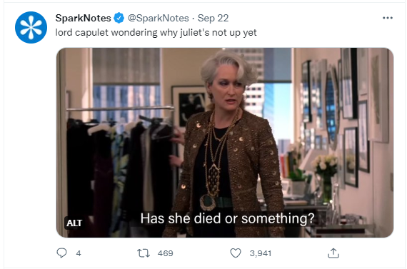 ejemplo de cómo sparknotes sigue las pautas de marca de las redes sociales