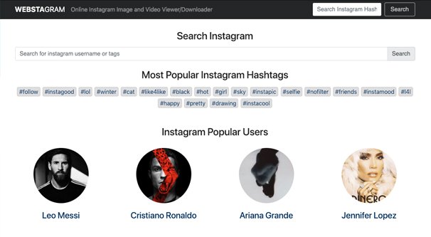 Página inicial do webstagram