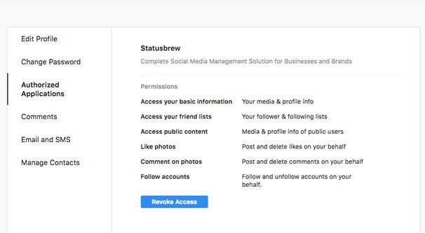 รายการแอปพลิเคชันที่ได้รับอนุญาตบน Instagram