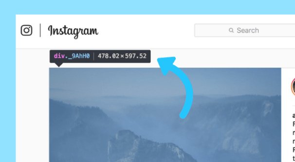 Captura de tela de dimensões do Instagram