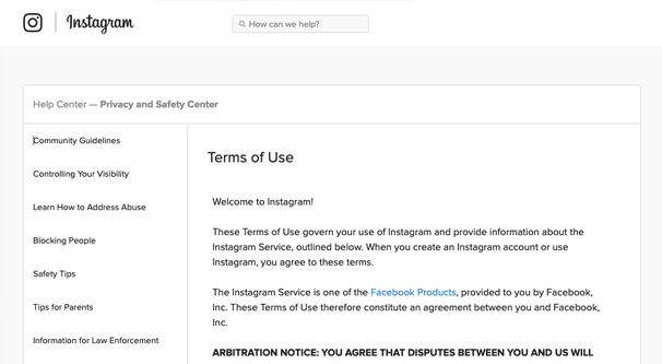 Condizioni d'uso di Instagram