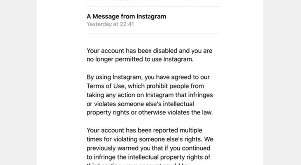 Инстаграм-аккаунт отключен