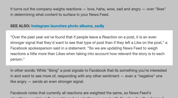 Peso Facebook su un post