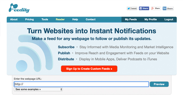 Pagina de pornire Feedity