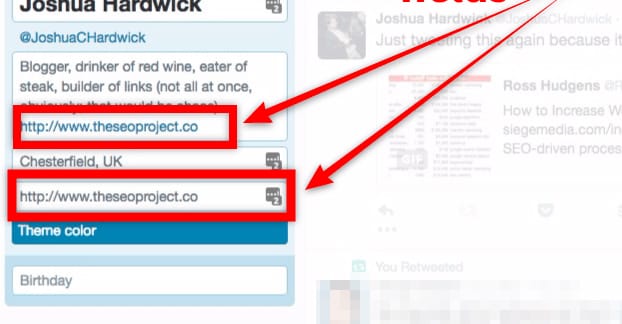 Twitter ウェブサイトへのリンクの例