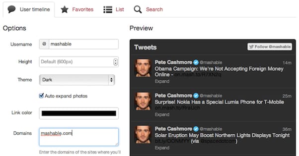 Esempio di barra laterale di Twitter