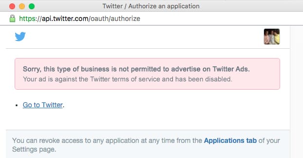 Реклама в Твиттере запрещена