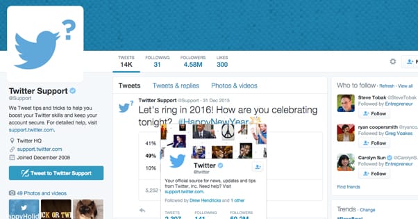 Compte d'assistance Twitter