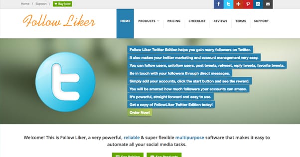 Page d'accueil de Followliker