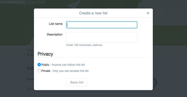 创建 Twitter 列表