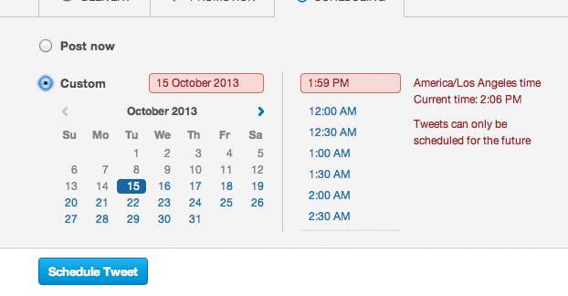 Esempio di pianificazione di un Tweet