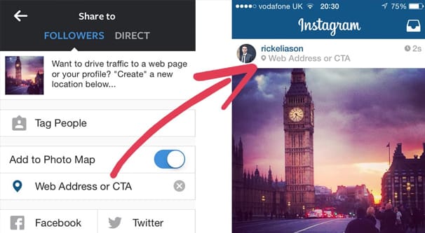 Ejemplo de Instagram de etiquetado geográfico