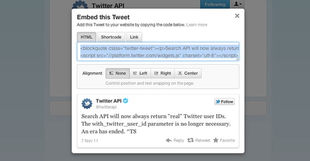 Incorporamento di un Tweet