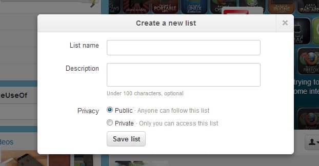 Creazione di una lista su Twitter