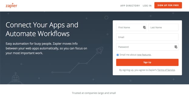 Pagina iniziale di Zapier